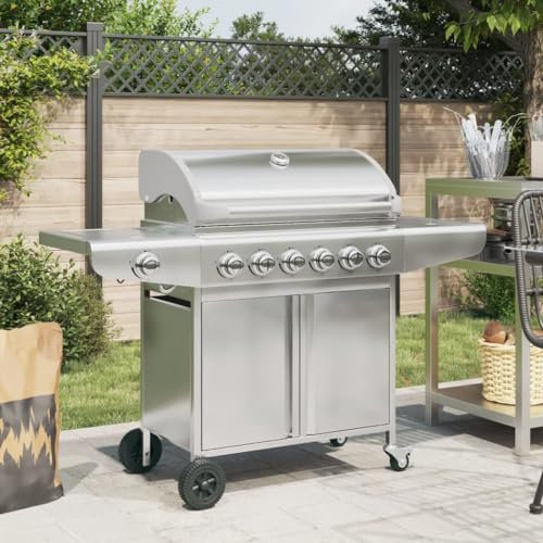 XGWKCNV Kitchen & Dining Gas BBQ Grill with 7 Burners Silver Stainless Steel Kitchen Appliances