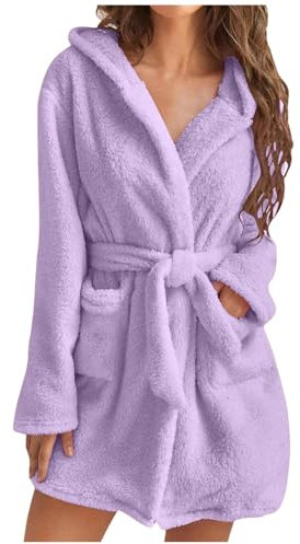 EWFAS Bademantel Damen kurz Plüsch Bademantel kurz weich warm Morgenmantel Damen leicht flauschig Bademäntel für Damen Bademantel Kapuze Mikrofaser Kuschelfleece