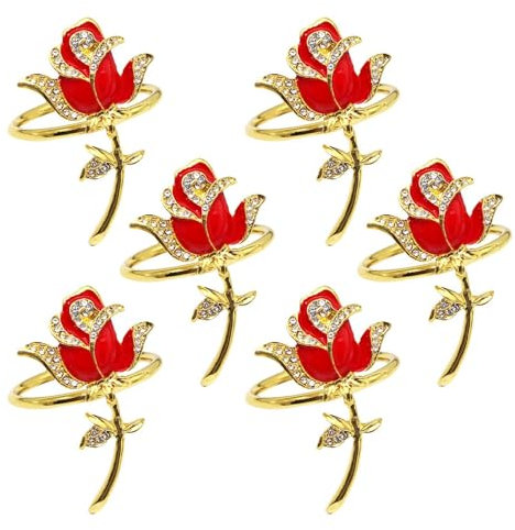 lyanny Roségoldene,Blumen- 6X Blumenschnallen aus Zinklegierung | Handgefertigter geflochtener Gras-Serviettenring, Valentinstag-Serviettenhalter, Tischdekoration für Feiertagshochzeiten
