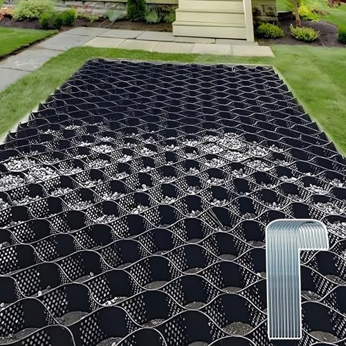 Tiefes Kiesgitter 6,6 x 32 Fuß/79,2 x 384 Zoll, schwarzes 4 Zoll hohes, dickes Kies-Bodengitter, DIY-Terrasse, Gehweg-Geogitter, Auffahrtsstabilisierungsgitter, 15 Fuß, 16 Fuß, 17 Fuß, 18 Fu
