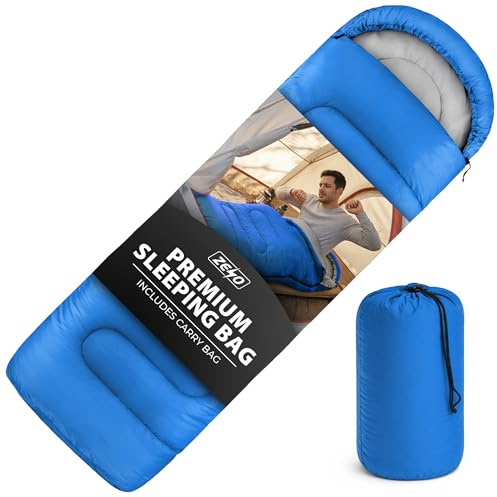 ZENO Sleeping Bag | Sleeping Bags For Adults | Waterproof & Lightweight | 4 Season Sleeping Bag | Includes Lightweight Carry Bag | Ideal For Cold & Warm Weather | Comfort Padded (Blue)