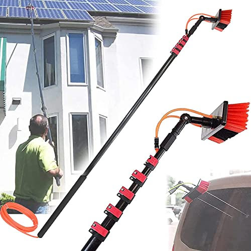 water fed pole kit window cleaning brush outdoor Water Fed Telescopic Brush, Window Cleaning Kit With Extension Pole, Outdoor Solar Panel Cleaning System Telescopic Pole Water Fed Brush Spray Washer