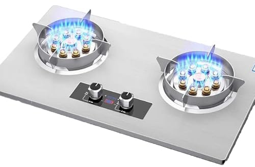 Gaziniere Gaz Portative 8,5 KW - Cuisinière À Gaz En Acier Inoxydable À 2 Brûleurs, Cuisinière À Gaz De Synchronisation De 180 Minutes, Poêle À Feu Féroce Au Gaz Liquéfié Au Gaz Naturel(NG)