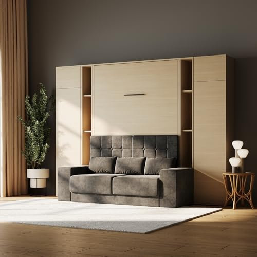 SMARTbädd Amazon set skåpsäng M1 140 x 200 med soffa antracit? inklusive hyllor och skåp KAISEBERG ek