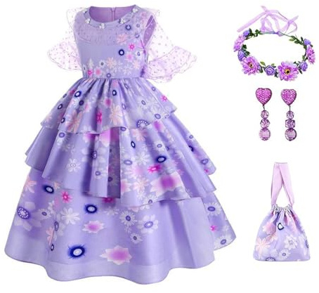 EARJIA Déguisement Princesse Fille Robe Bleu-Violet Pour Enfant Tenue D'anniversaire Noël Halloween Carnaval Avec Accessoires