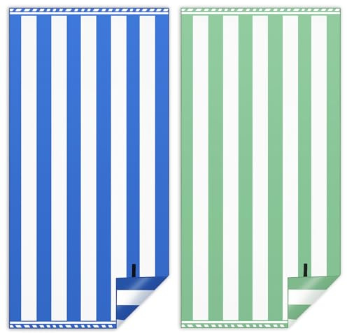 Toalla Playa XXL Juego de 2-90 X 180 cm (Azul Oscuro + Verde) | Toalla Grande de Microfibra de Secado RáPido, Toalla de BañO Sin Arena, Manta de Playa Para Mujer