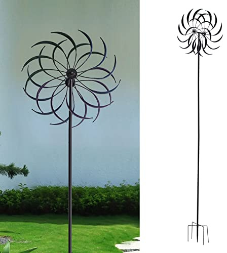 Colorful Iron Garden Wind Spinner, Double Layer Metal Spinners with Ground Stake, for Patio Lawn Decoration