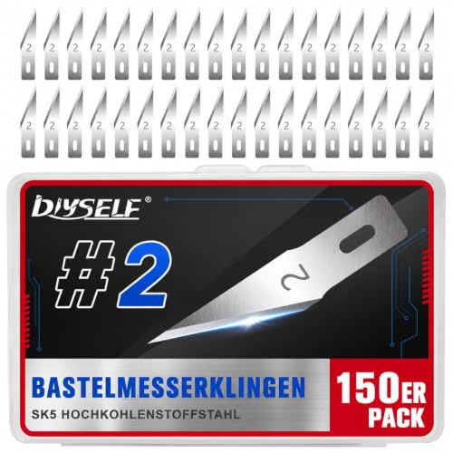 DIYSELF 150 Stück Skalpell Klingen #2, SK5 Entgratklingen für Bastelmesser | Skalpellklingen aus SK5-Stahl für Präzisionsmesser und Skalpell Messer; feine Spitze für Papier, Folie und Schablonen