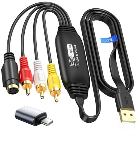 avedio links VHS to Digital Converter, USB 2.0 Video Capture Card with RCA & S-Video Input, 1080P HD Audio Video Converter for Windows/Mac – Convert VHS, VCR, DVD to Digital