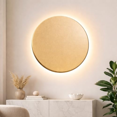 Braytron Gold Wandlampe, Wandleuchte, Rund, Außenleuchte gold Indirektebeleuchtung Außenwandleuchte IP65 3CCT Designerlampe, auswählbare Farbtemperatur Balkon, Garage, Bad 12 Watt 1160lm