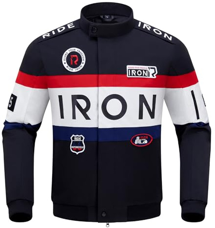 RIDEIRON Motorradjacke Herren mit Protektoren CE – Textil Biker Jacke mit Thermofutter, Stickerei Design, Winddicht Atmungsaktiv, Touring Motorrad Jacke für Frühling Herbst Winter M-XXL