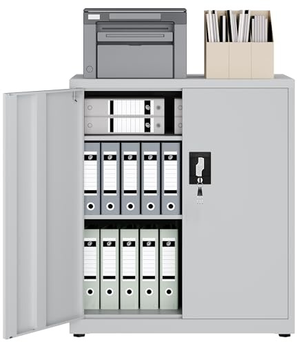 LAND·VOI Armadio in Acciaio 5 Ripiani con Serratura Ripiani Regolabili Ante a Doppia Porta Armadio per Ufficio Mobile in Metallo per Ufficio Garage Cucina Officina (Grigio, 80×40×91.5 cm)