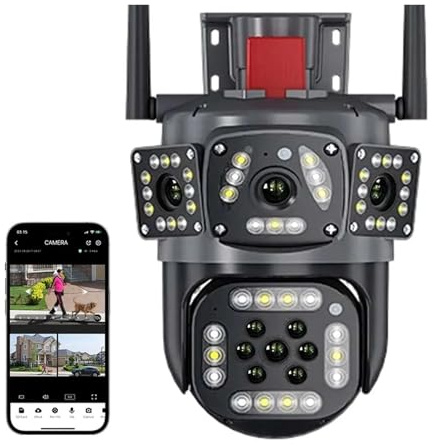 XZXXZSZ Telecamera IP 6K 12MP for Strada Video sorveglianza Esterna a 360° Protezione di Sicurezza Telecamera di sorveglianza con tracciamento Ai a Tre schermi(Camera ADD 128G)