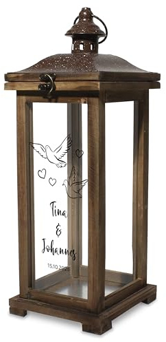 True Statements Personalisierte Holzlaterne 42cm – Hochzeitsgeschenk mit Namen & Datum im Landhausstil