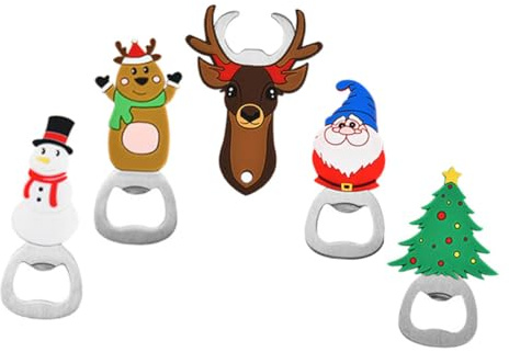 MOLUCKFU Set 5 Pezzi Apribottiglie Natalizi in Acciaio Resistente Personaggi Cartoon Apribottiglie per Birra e Bevande Strumento per Festa e Uso Domestico Decorazioni Portatili per