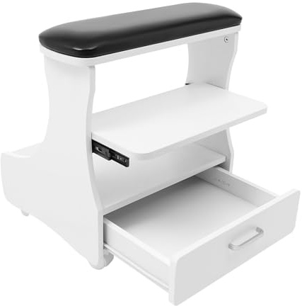 Pinuox Pediküre Stuhl Mobil, Pediküre Stuhl mit Fußstütze, 3 Ebenen Aufbewahrungswagen Fußbad Spa Trolley mit Rädern für Fußpflege und Massage (Schwarz)