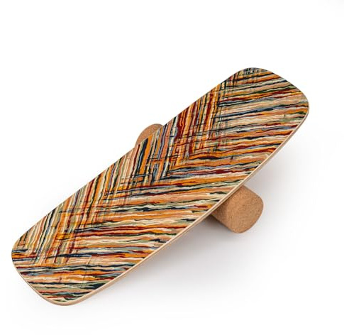 COSTWAY Planche d'Équilibre en Bois avec Rouleau en Liège Stabilisé, Balance Board d'Intérieur à Améliorer Force Centrale&Stabilité, Planche de Surf Avancée pour Yoga, Entraînement du Corps