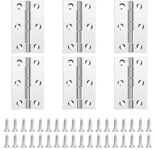 6pcs Door Hinges 3 Inch Hinge for Wood Small Hinges 75 x 50 x 1.3 mm Stainless Steel Butt Hinge with Screws for Internal Furniture Bathroom Cabinet Closet Window Doors