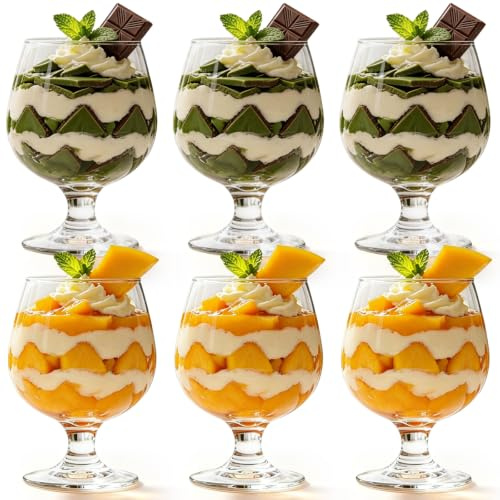 Bqkroa 6 st. glas dessertskålar 300 ml: Transparenta dessertglas, högkvalitativa glas-skålar, snygga glas-skålar, för familj, restaurang, fest