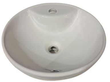 390mm Round Vessel Basin with Tap Deck – White Ceramic Countertop Bathroom Sink Bowl Modern Wash Basin for Vanity Units Easy to Clean Durable Gloss Finish