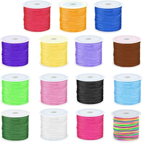 1mm Nylonschnur für Armbänder 15 Farben 25m/Rolle Nylonfaden Satinkordel | Rattail Chinesische Knotenschnur Satinschnur Armband Schnur für Perlenschnur, Schmuckherstellung ,Makramee, Kumihimo