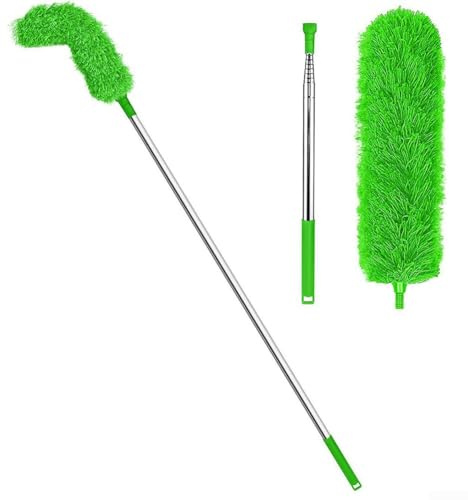 Spazzola telescopica per la pulizia delle grondaie, 2,5 m, con setole rigide girevoli per angoli difficili da raggiungere su tetti di camper e grondaie di casa, verde