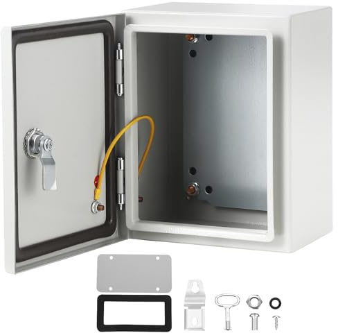 IP66 Waterproof Electrical Enclosure Box Lockable Metal Junction Box Wall Mounted Distribution Cabinet Cold Rolled Steel Electrical Panel with Mounting Plate Cable Gland Entry Outdoor Weatherproof