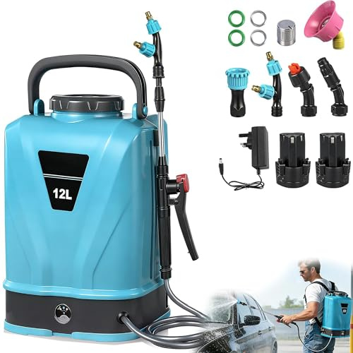 Fumigadora De Mochila Eléctrica con Batería De 12l, Pulverizador De Jardín Eléctrico con Mochila con 5 Boquillas De Niebla, Lanza Larga Retráctil para Césped, Jardín Y Patio