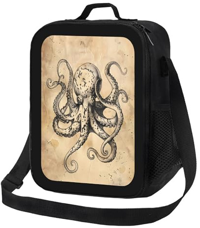 Anceky Lonchera retro de pulpo de Halloween, bolsa térmica reutilizable a prueba de fugas para hombres y mujeres, oficina, trabajo, escuela, playa o viajes.