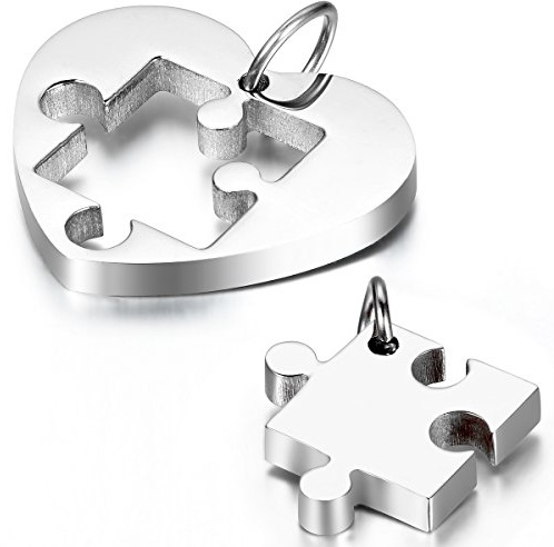 Cupimatch Pärchen Kette Herz für 2 Herren Damen Edelstahl I Love You Herz Strass Puzzle Passender Anhänger Paar Halskette mit 50 cm & 55 cm Kette Partnerarmbänder