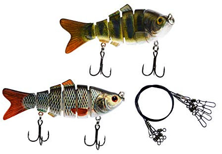 PetrisCatch 2er Hecht Wobbler Set + 4 Stahlvorfächer, 10cm Barsch + Rotauge, Owner Drillinge