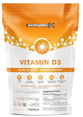 Vitamin D3 5000iu - 365 Small Easy to Swallow Tablets (1 Year Supply) High Strength Vitamin D Tablets -UK Manufactured by BioPharmX