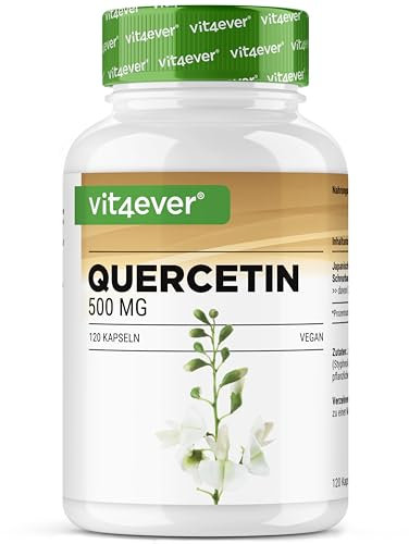 vit4ever Quercetin - 500 mg - 120 Kapseln - 4 Monatsvorrat - Premium: Natürlicher 15:1 Schnurbaum-Blütenextrakt mit 95% Quercetingehalt - Hochdosiert- Vegan