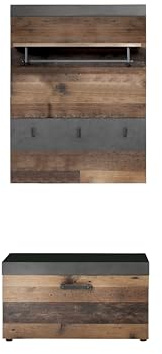 trendteam smart living - 2-teilige Garderobenkombination Garderobenmöbel - Garderobe - Indy - Aufbaumaß (BxHxT) 80 x 192 x 37 cm - Farbe Graphit Grau Matera mit Old Wood - 187992023