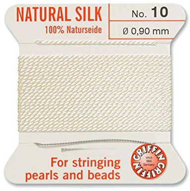 Creative-Beads - Filo per perline, filo di seta per perle da infilare, estremità del filo flessibile utilizzabile come ago, spessore 0,90 mm, lunghezza 2 m, colore bianco