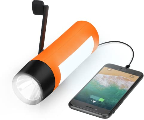 VFAN Wiederaufladbare Handkurbel-Taschenlampe/Generator/USB-Ladegerät für Telefon und Notfall-Überlebenssituationen (orange)