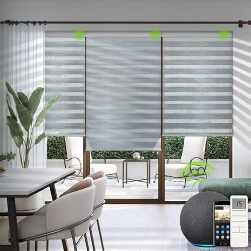 Yoolax Elektrisches Doppelrollo, Duo Rollo mit Fernbedienung, Rollos für Fenster Alexa kompatibel, Fensterrollo innen Nach Maß, 80% Verdunkelung, Grau