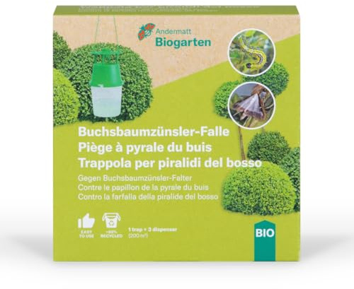 Andermatt Biogarten Buchsbaumzünsler Falle mit 3 Dispensern – Pheromonfalle zur Befallserkennung – inkl. Lockstoff – Insektizidfrei – für Buchsbaum im Garten & Zierpflanzen