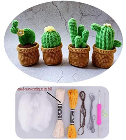 CHENGYIDA DIY Amigurumi Strick- und Häkel-Kaktus-Kit | 4 DIY Häkelset enthält Häkelgarn, Haken und Nadeln | 4-teiliges Set