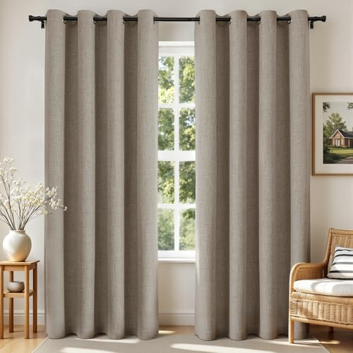 Joydeco Blackout Curtains 72 Inches Long 2 Panels Burg, Room Darkening Curtains for Bedroom, 100% Black Out Textured Thermal Drapes Privacy Protection 2 Panels Set(W52 x L72 Inch, Linen)