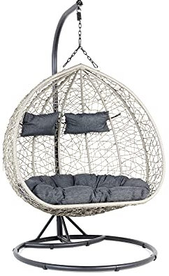 MEVEN HOME & GARDEN XXL Sierra Hängesessel mit Gestell & Kissen für Zwei Personen Polly-Rattan, L, MV-HD002-SIERRA