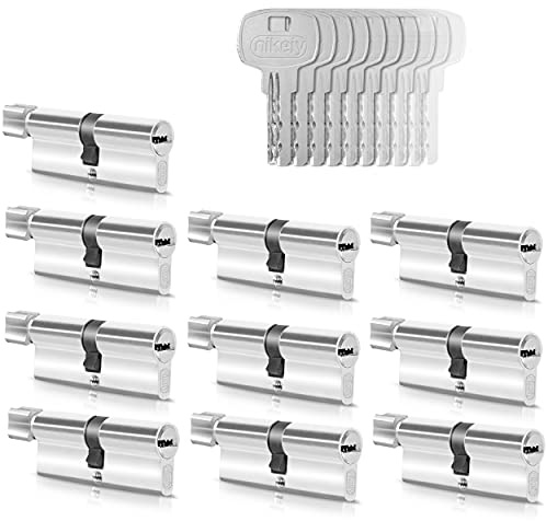 GERCAR 10x Knaufzylinder gleichschließend 10 Schließzylinder 40/40 inkl. 50 Schlüssel - 80 mm - Türschloss Zylinderschloss mit N+G Funktion gleichschliessendes 10er Set - Länge: 80mm A:40 B:40