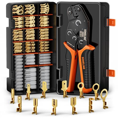 SOMELINE® Pince à Sertir pour Connecteur Bêche avec 12 Sortes Connecteurs Mâles Femelles Pour câble 0,25-2,5 mm², Pince à Sertir les Cosses de Fils