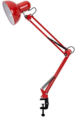 Mengjay Leuchten Klemm-Gelenkleuchte, LED Schreibtischlampe, Arbeitsplatz Leuchte, 1 flammige Klemmlampe Vintage, Klemmleuchte in Schwarz glänzend, Lampe mit Schalter, E27 Fassung (Rot)