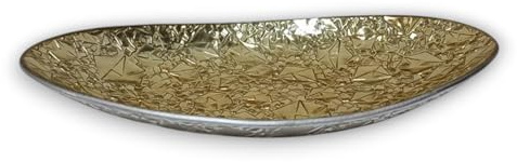 KORAT Vassoio Ovale in Vetro Color Oro 42,5x22 cm Centrotavola Elegante Decorativo per Casa, Tavolo o Soggiorno Design Moderno con Superficie Incisa Effetto Geometrico Ideale per Candele Natalizie
