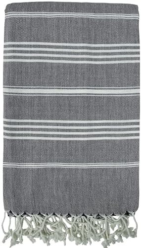 YAAVA - Premium Hamamtuch Saunatuch mit handgeknüpften Fransen - XXL Strandtuch 100 x 180 cm - leicht & schnell trocknend - 100% Bio-Baumwolle - (Grau)