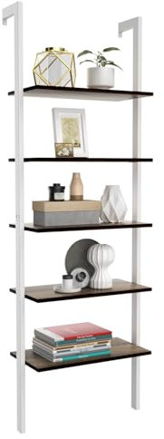 COSTWAY Leiterregal mit 5 Ebenen, Standregal, Bücherregal mit Metallrahmen, Treppenregal, für Büro, Küche, Wohnzimmer, 61 x 30 x 183 cm (Weiß)