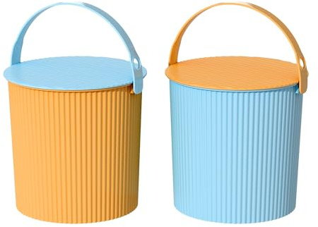 Cetomo 12L*2 Kunststoff-Eimer mit Deckel und Henkel, stark robuste Wasser-Eimer für Garten, Reinigung, dickwandiger Lager-Eimer mit Deckel, haltbarer, PP, BPA-frei, blau & orange, 12L (2er Pack)