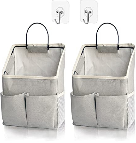 Someteth 2 Pack Wall Hanging Storage Bag,Wall Hanging Organizer with Pockets, Hanging storage basket for Dormitory Bathroom Bedroom (Grey-upgraded)