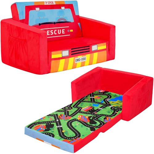 MALLBEST Kindersofa Ausklappbar 2 in 1 Schlafsofa Kindersessel für Kinderzimmer, Faltbares Sofa für Jungen & Mädchen, Geschenkidee (Normale Größe, Rot)